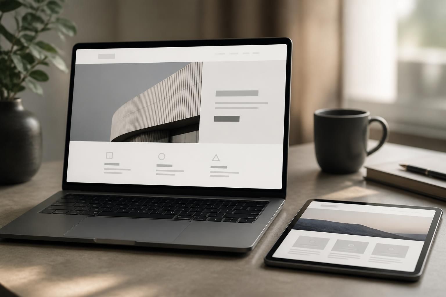 Laptop and tablet showing a refined website layout mockup.